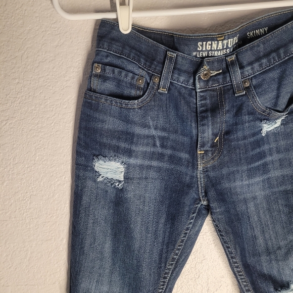 Classic Signature Levi Strauss Skinny Distressed Shredded Jeans Stonewashed - Picture 5 of 10